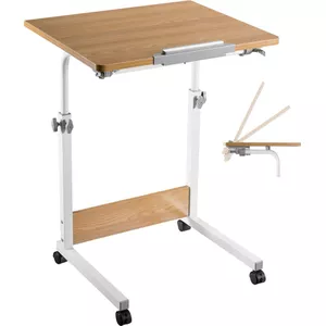 Relaxdays laptoptafel op wieltjes, verstelbaar in de hoogte, draaibaar, HxBxD 95 x 60 x 40,5 cm, rood-bruin