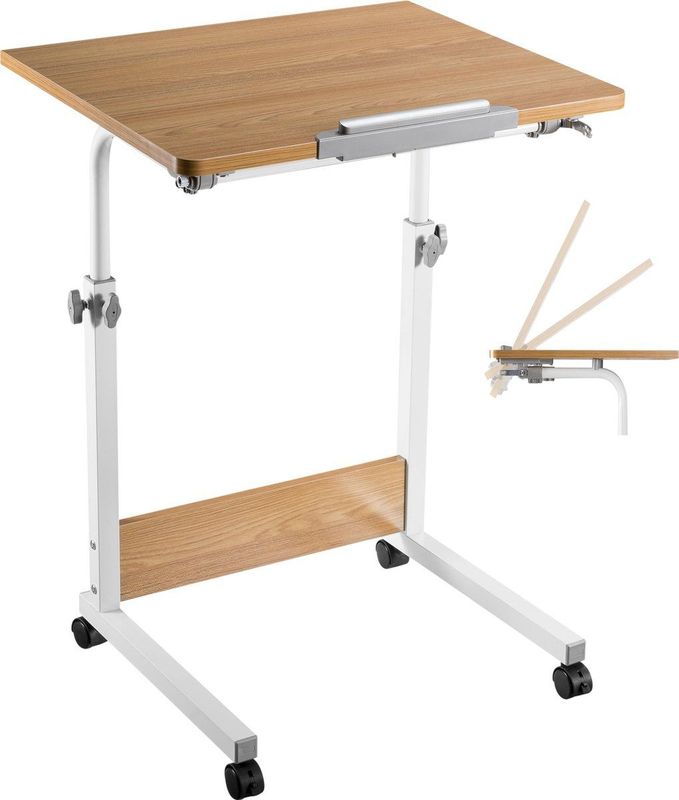Laptoptafel - Verrijdbaar Bureau - Hoogte Verstelbaar - 68 - 96 cm - Kantelbaar Bureaublad