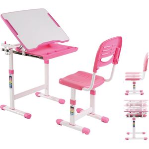 Bureau - Wit-Roze - Ergonomisch Kinderbureau en Bureaustoel - Hoogte Verstelbaar