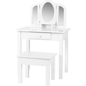 Kaptafel met krukje - opmaaktafel kinderkamer - met spiegels - wit