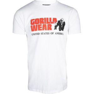 Gorilla Wear Klassiek T-shirt - wit - klassiek bovendeel met logo voor sport, dagelijks gebruik, training, hardlopen, joggen, normale pasvorm, licht katoen, bewegingsvrijheid grote maat, Wit