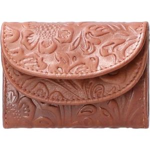 Leather Design Compacte Portemonnee Flower Bruin