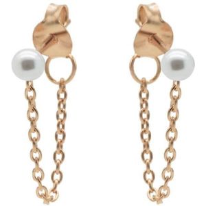 Karma - Oorbellen Chain Single Pearl - Rosé - 925 Sterling Zilver