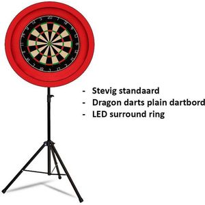 Darts Set - Portable dartbord standaard LED pakket - inclusief best geteste - dartbord - en - LED surround ring - rood