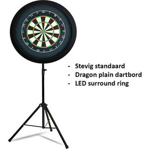 Darts Set - Portable dartbord standaard LED pakket - inclusief best geteste - dartbord - en - LED surround ring - zwart