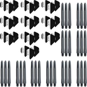 Darts Set 10 sets (30 stuks) darts flights - zwart-wit - plus 10 sets (30 stuks) medium - darts shafts