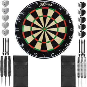 Darts Set complete Mega Ray dartset - Plain dartbord – dart shafts - dart flights – dartpijlen 22-24 gram – 100% brass - 2 sets - dartpijlen