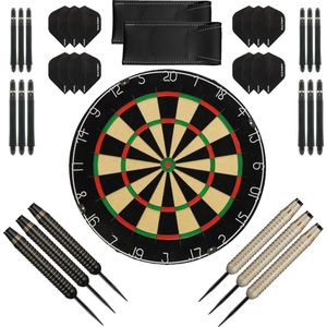 Darts Set complete Shark dartset – Plain Dartbord – dart shafts - dart flights – dartpijlen 24 gram – 100% brass - 2 sets – dartpijlen – zwart-wit