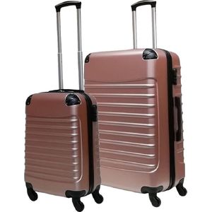 Fairdeals Quadrant Kofferset 2-delig (38L / 96L) - Koffer met Wielen, Reiskoffer, Trolley, Handbagage, Rolkoffer - Rosé Goud - Cijferslot - Lichtgewicht ABS