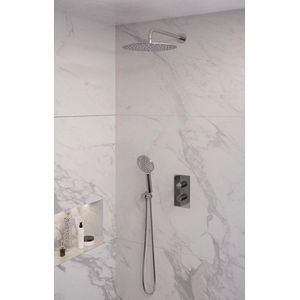 Brauer Chrome Edition inbouwset met 3-weg thermostaat - hoofddouche 30cm - gebogen wandarm 40cm - ronde 3-standen handdouche - wandaansluiting - chroom