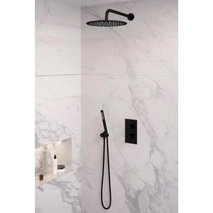 Brauer Black Edition Inbouwset Met 3-weg Thermostaat - Hoofddouche 30cm - Gebogen Wandarm 40cm - Staafhanddouche - Wandaansluiting - Mat Zwart