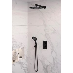 Brauer Black Edition complete inbouw regendouche met 3 standen handdouche, rechte wandarm en hoofddouche 30cm set 32 zwart mat