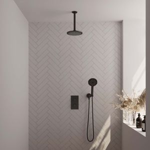 Inbouw regendouche set brauer black edition plafond uitloop ronde hoofddouche 20 cm met handdouche 3 standen mat zwart