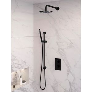 Inbouw regendouche set brauer black edition gebogen wanduitloop ronde hoofddouche 20 cm met glijstang mat zwart