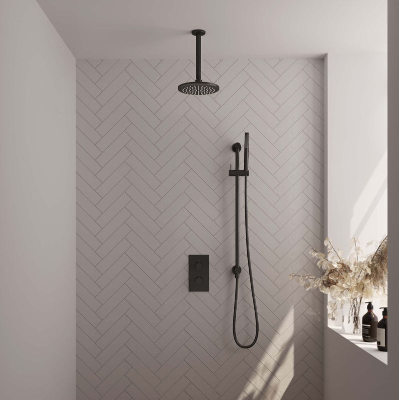 Inbouw regendouche set brauer black edition plafond uitloop ronde hoofddouche 20 cm met glijstang mat zwart