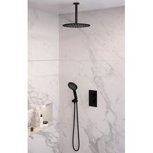 Brauer Black Edition complete inbouw regendouche met 3 standen handdouche, plafondarm, glijstang en hoofddouche 30cm set 48 zwart mat