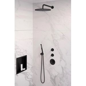 Brauer Black Edition Thermostatische Inbouw Doucheset - Hoofddouche 30cm - Wandarm Gebogen - Staafhanddouche - Mat Zwart - Messing - Kranen