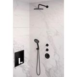 Inbouw Regendouche Set Brauer Black Edition Gebogen Wanduitloop Ronde Hoofddouche 20 cm Met Twee Stopkranen en Handdouche 3 Standen Mat Zwart