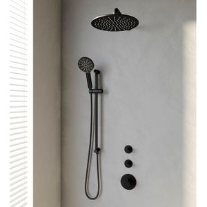 Brauer Black Edition Thermostatische Inbouw Doucheset - Hoofddouche 30cm - Wandarm Gebogen - Ronde Handdouche - Met Glijstang - Mat Zwart - Messing
