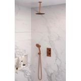 Brauer Copper Edition Regendoucheset inbouw - hoofddouche 20cm - plafondarm 20cm - 2 functies - inclusief inbouwdeel - handdouche Rond 3 standen - PVD - geborsteld koper 5-GK-060