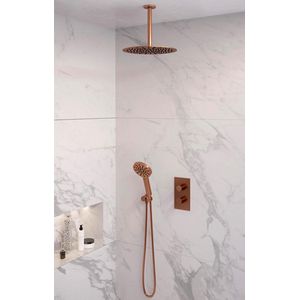 Brauer Copper Edition Regendoucheset inbouw - hoofddouche 30 cm - 2 functies - inclusief inbouwdeel - handdouche Rond 3 standen - PVD - geborsteld koper 5-GK-061