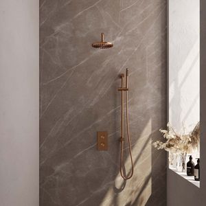 Inbouw regendouche set brauer copper edition gebogen wanduitloop ronde hoofddouche 20 cm met glijstang koper