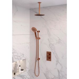 Brauer Copper Edition Regendoucheset inbouw - hoofddouche 20cm - plafondarm 20cm - 2 functies - glijstang - inclusief inbouwdeel - handdouche Rond 3 standen - PVD - geborsteld koper 5-GK-072