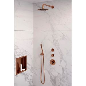 Inbouw regendouche set brauer copper edition gebogen wanduitloop ronde hoofddouche 20 cm met twee stopkranen koper