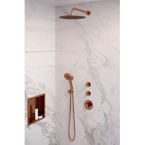 Inbouw regendouche set brauer copper edition gebogen wanduitloop ronde hoofddouche 30 cm met twee stopkranen en handdouche 3 standen koper