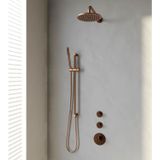 Inbouw Regendouche Set Brauer Copper Edition Gebogen Wanduitloop Ronde Hoofddouche 20 cm Met Twee Stopkranen en Glijstang Koper