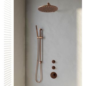 Brauer Copper Edition Regendoucheset inbouw - hoofddouche 30cm - Wandarm - glijstang - met inbouwdeel - Gladde knoppen - handdouche Staaf 1 stand - PVD - geborsteld koper 5-GK-079
