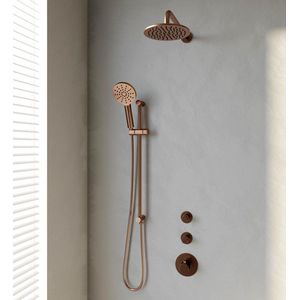 Inbouw regendouche set brauer copper edition gebogen wanduitloop ronde hoofddouche 20 cm met twee stopkranen glijstang en handdouche 3 standen koper