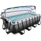 EXIT Black Leather Pool 400x200x100cm mit Sandfilterpumpe und Abdeckung und Wärmepumpe - schwarz