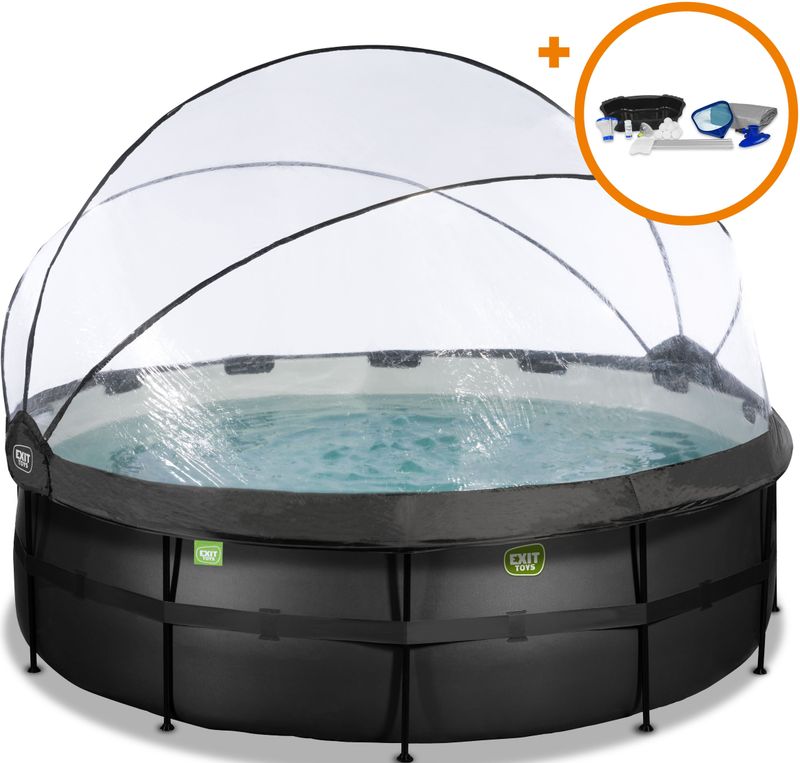EXIT Framepool ""Black Leather Pool"", (Set), mit Sandfilterpumpe und Abdeckung und Zubehörset - schwarz