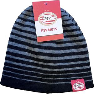 PSV Muts - Beanie - Zwart/Grijs - Gestreept - Winter - Tieners - Volwassenen