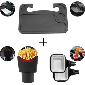 Auto drive in set - saus houder - friet houder - dienblad stuur - reistafel - auto organizer - 3 stuks set