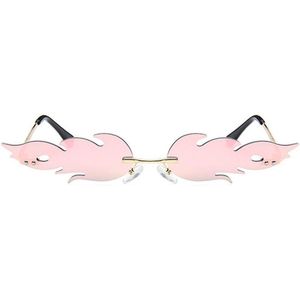 Freaky Glasses® - Vlammen Zonnebril – Carnaval accessoires - Festival Bril – Rave Zonnebril - Snelle Planga – Dames – Heren - Roze