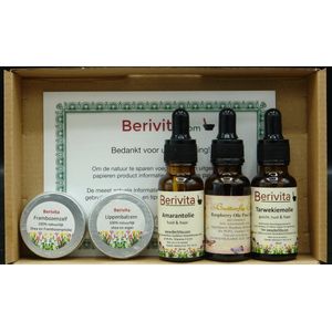 Zomer Zon Pakket - Natuurlijke Huidverzorging - Amarantolie 20ml, Frambozenolie 20ml, Tarwekiemolie 20ml, Frambozenzalf 15ml, Lippenzalf 15ml