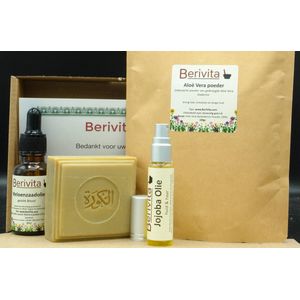 Vette en Onzuivere Huid Verzorging Pakket - 100% Natuurlijk - Duindoornolie 20ml, Jojoba Olie Spray, Meloenzaadolie 20ml, Aleppo Soapbar, Aloe Vera Poeder 100gr