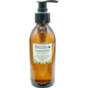Druivenpitolie Puur 200ml Pompfles - Glas - Huidolie en Haarolie - Grape Seed Oil