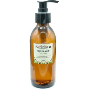 Jojoba Olie Puur 200ml Pompfles - Glas- Koudgeperste en Onbewerkte Jojoba Oil - Huidolie en Haarolie