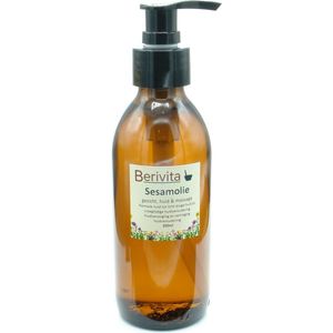 Sesamolie Puur 200ml Pompfles - Glas - Huidolie en Haarolie - Koudgeperst