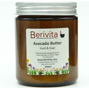 Avocado Butter 250ml Glazen Pot - Puur en Onbewerkte Avocadobutter - Bruinglazen Pot met Aluminium Schroefdeksel