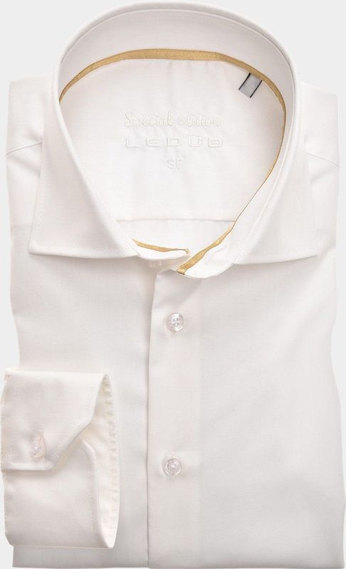 Ledub - Slim Fit Overhemd - Beige - 100% Katoen - Strijkvrij