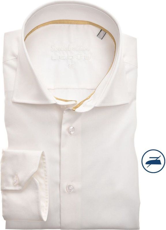 Ledub - Beige Effen Overhemd - 100% Katoen - Haifisch Kraag - Lange Mouwen