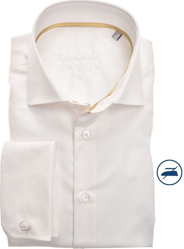 Ledub - Effen Overhemd - Wit - 100% Katoen - Haifisch Kraag - Lange Mouwen