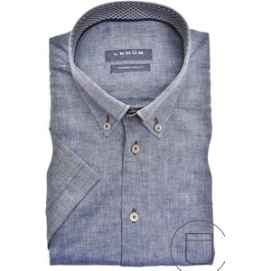 Ledub - Modern Fit Overhemd - Donkerblauw - Strijkvriendelijk - Korte Mouwen