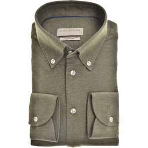 John Miller - Overhemd - Army Green Gemeleerd - Katoen/Polyamide