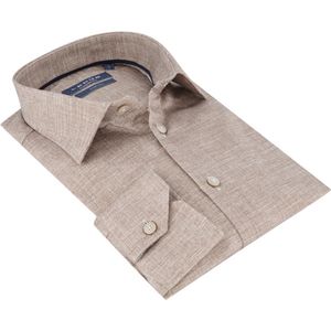 Ledub - Modern Fit Overhemd - Beige - Katoen - Ademend