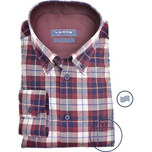 Ledub modern fit overhemd, donkerrood met blauw en wit geruit
